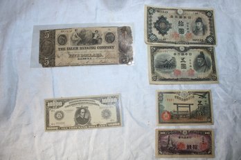 Ephemera - Numistic Authentic 5$ Confederate Bill, Japanese Paper Bill 10k Fake Bookmark