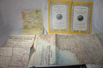 Ephemera - 1950s LG Map Borneo, Lg Map US, Lg Map S.America, Natgeo 2x Map U.states