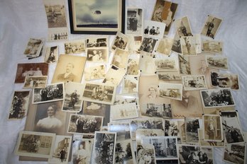 Ephemera - Large Lot 1910-20's Photos Cars, Portraits, 1940 Military Parachute Jump Framed