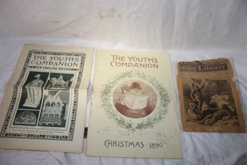 Ephemera - 1890-1910 The Youths Companion X2 New Your Dime Library (poor Shape)