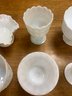 MILK GLASS LOT CANDY DISHES AND VASE