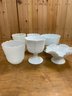 MILK GLASS LOT CANDY DISHES AND VASE