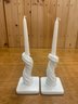 MILK GLASS CANDLE HOLDERS WITH CANDLES