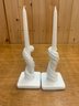 MILK GLASS CANDLE HOLDERS WITH CANDLES