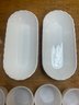 MILK GLASS CELERY DISHES AND CUSTARD CUPS