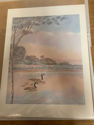 PETER WONG SIGNED LITHOGRAPH SWANS 'LAKESIDE'