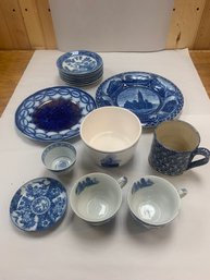 15 PIECE BLUE AND WHITE GLASS LOT