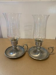 2 EARLY AMERICAN PEWTER CANDLE HOLDERS