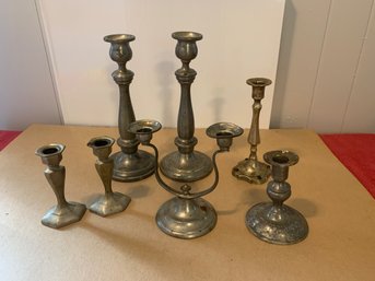 LOT OF MISC. PEWTER CANDLE HOLDERS ALL MARKED