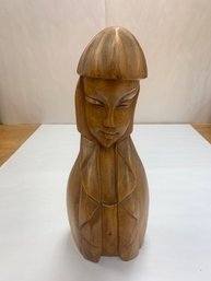 CARVED 12' WOOD ART SCULPTURE OF WOMAN