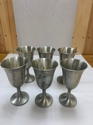 LOT OF 6 COLONIAL PEWTER GOBLETS