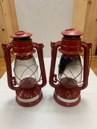 PAIR OF RED KEROSENE LANTERNS