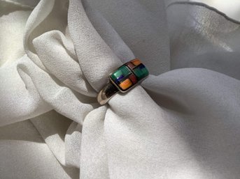 RARE ZUNI INLAY 'MN' STERLING SILVER  RING SIZE 6