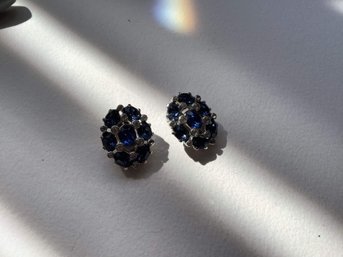 RARE MAZER BROS. BLUE RHINESTONE CLIP EARRINGS