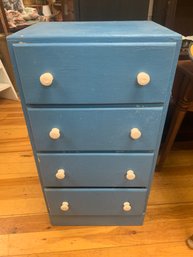 SMALL PAINTED BLUE 4 DRAWER DRESSER   16'W X 30'H X 12'D