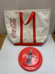 PAIR OF COCA COLA ITEMS   LINED BAG AND FRISBEE