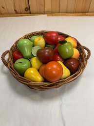 BASKET WITH WOODEN FRUIT