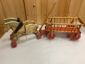 GERMAN DOUBLE HORSE W/WAGON TOY