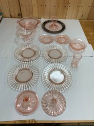 LOT OF 13 PINK DEPRESSION GLASS