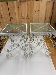 PAIR OF CAST IRON PATIO TABLES