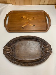 PAIR OF WOODEN TRAYS