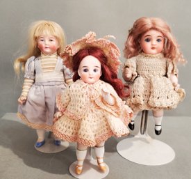 LOT OF 3 GERMAN ALL BISQUE DOLLS