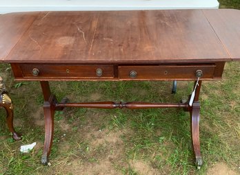 Mohogany Duncan-Phyfe Style, Double-pedestal, 2-draw Drop Leaf Table