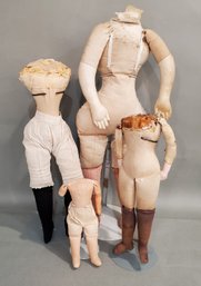 LOT OF 4 ANTIQUE CLOTH DOLL BODIES