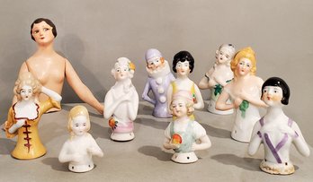 LOT OF 10 VINTAGE GERMAN & JAPANESE HALF DOLLS