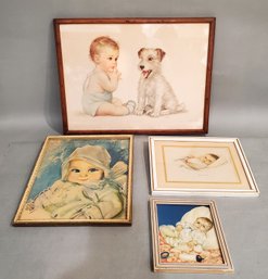 LOT OF 4  VINTAGE FRAMED PRINTS W/ BABIES