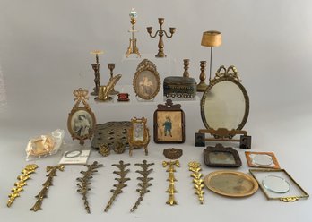Tray Lot Of Brass & Tin Doll House Items