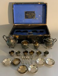 James W. Tufts Boston Childs 16 Piece Silver Plate Tea Set & 5 Spoons In Original Wood Box