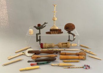 Tray Lot Of Victorian Sewing Items, & Pastry Crimpers