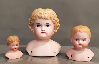 LOT OF 3 ANTIQUE GERMAN TINTED BISQUE DOLL HEADS