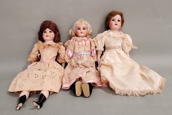 LOT OF 3 ANTIQUE BISQUE SHOULDER HEAD DOLLS