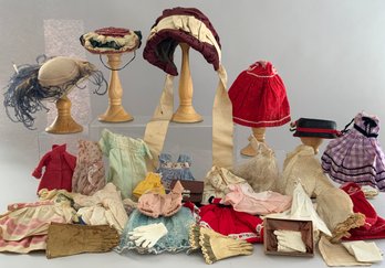 Lot Of Small Doll Clothes, Doll Hats, & Doll Gloves
