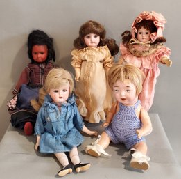 LOT OF 5 SMALL ANTIQUE BISQUE DOLLS