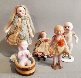 LOT OF 5 SMALL GERMAN BISQUE DOLLS