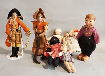 LOT OF 8 SMALL ANTIQUE / VINTAGE CLOTH DOLLS