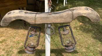 Ox Yoke & 2 Lanterns, 42 Long, Lanterns Electrified (hanging Barn Lamp)