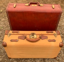 2  Vintage Suitcases, Wicker & Samsonite 50s