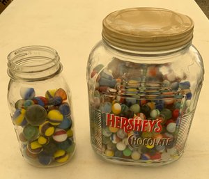 Hersheys Chocolate Jar With Apx. 600 Antique Marbles, Etc.