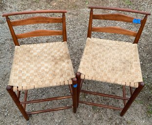 Pair Of Shaker-style Weaver (cherry?) Stools