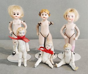 LOT OF 6 GERMAN ALL BISQUE DOLLS