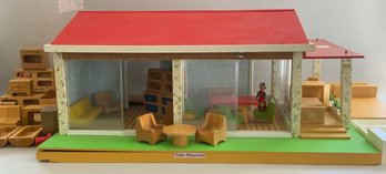 Mid-Century Modern Doll House And Tray Lots Of House Furniture