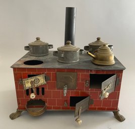 Vintage Painted Tin 5 Burner Childs Wood Cook Stove