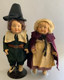 2  12  Marked N P Composition Dolls Dressed As Pilgrims