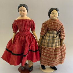 2  Black Hair Paper Mache Dolls