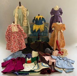 Lot Of Bluette Clothing In A 12 Lift Top Trunk & Tray Lot Of Vintage Doll Clothes