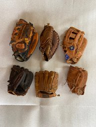 Group Six Vintage Leather Baseball Gloves